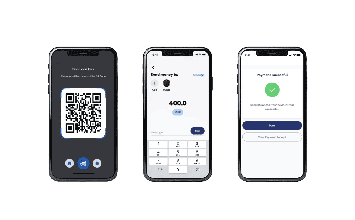 Mobile payment transfer app screenshots