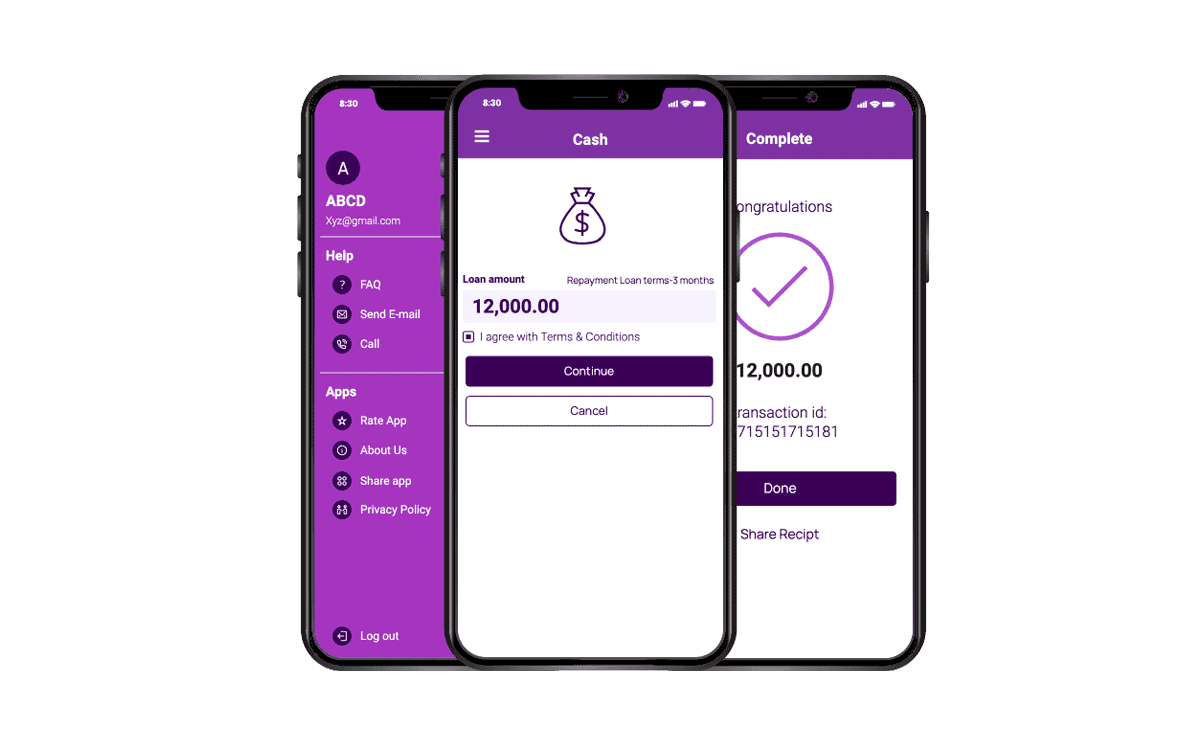 Microfinance loan app development project screenshots