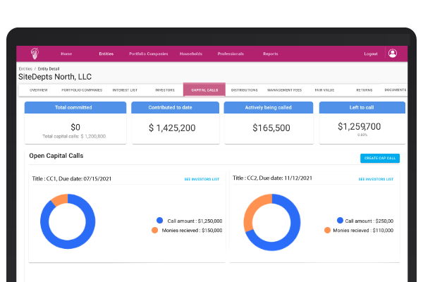 Capital calls – Investment Portal dashboard Image