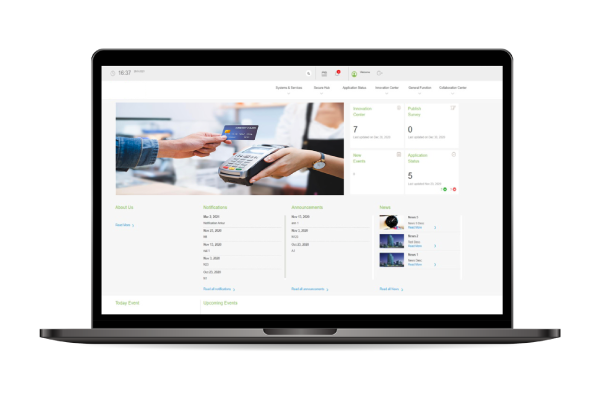RSPL_STD-Case_SharePoint-Intranet-Portal-Development_Solution-Screen 1_Global-Home-Screen Dashboard for Developed SharePoint-Based Bank Intranet Portal
