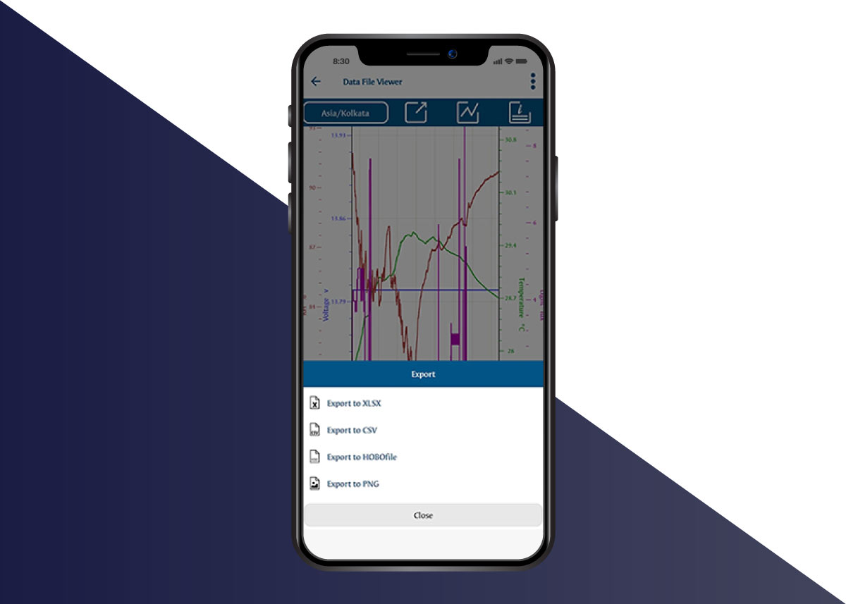 Data file viewer screen in data logger mobile app Data file viewer screen in data logger mobile app