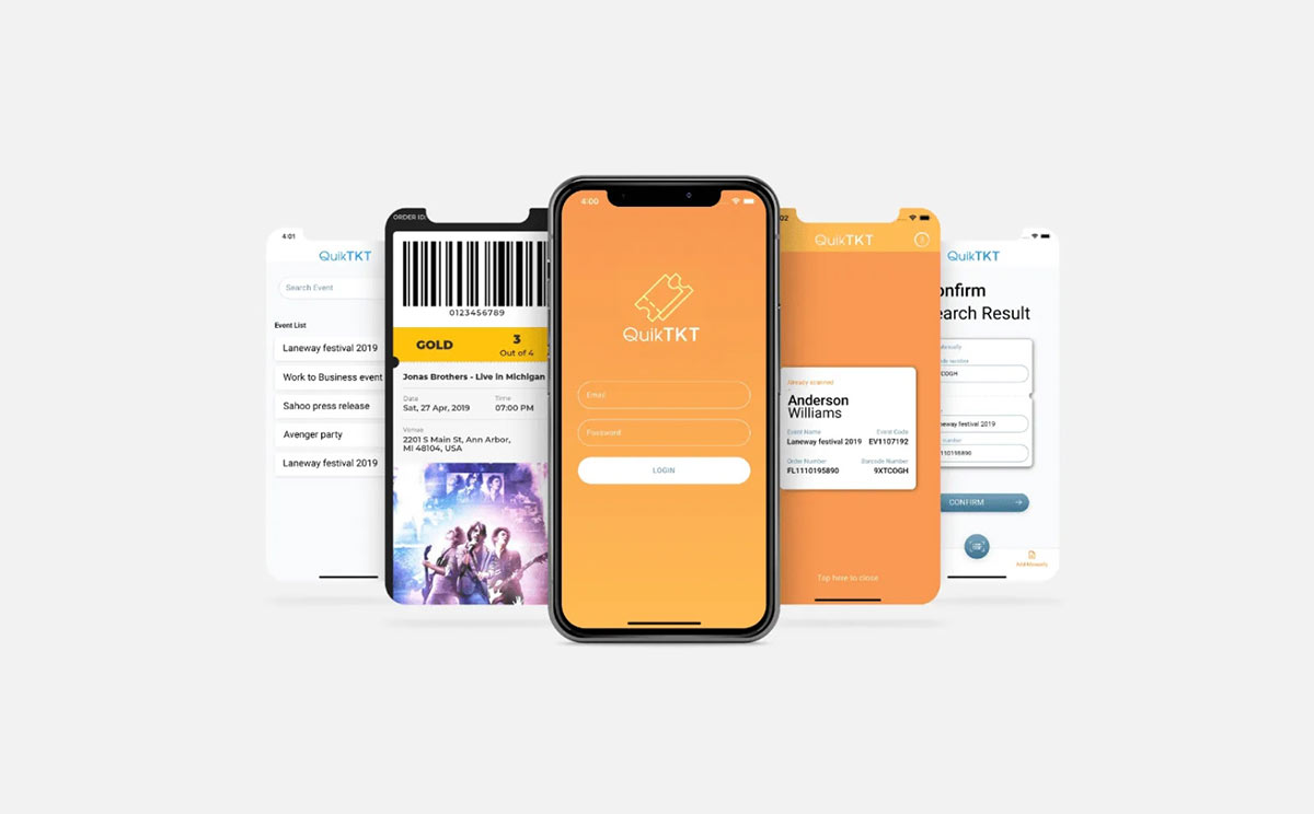Screen Shots of Mobile app for online event ticket booking