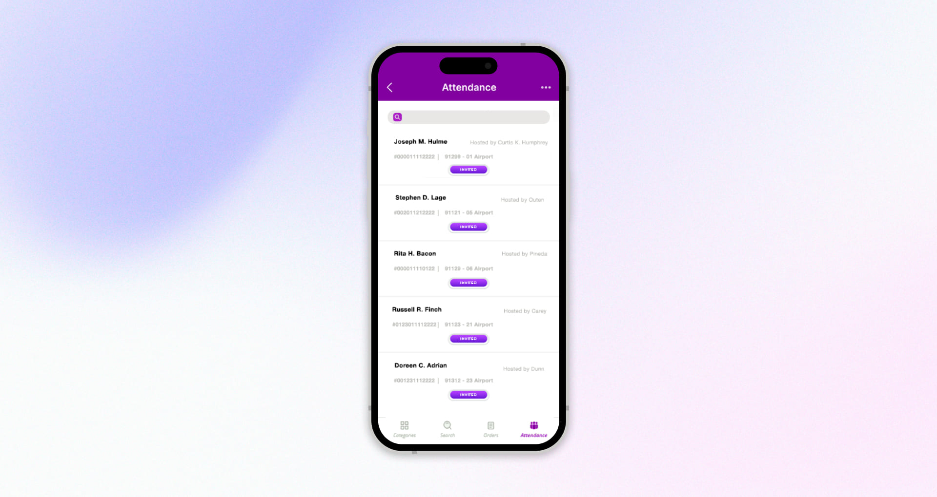 Preselling mobile app attendance management screen