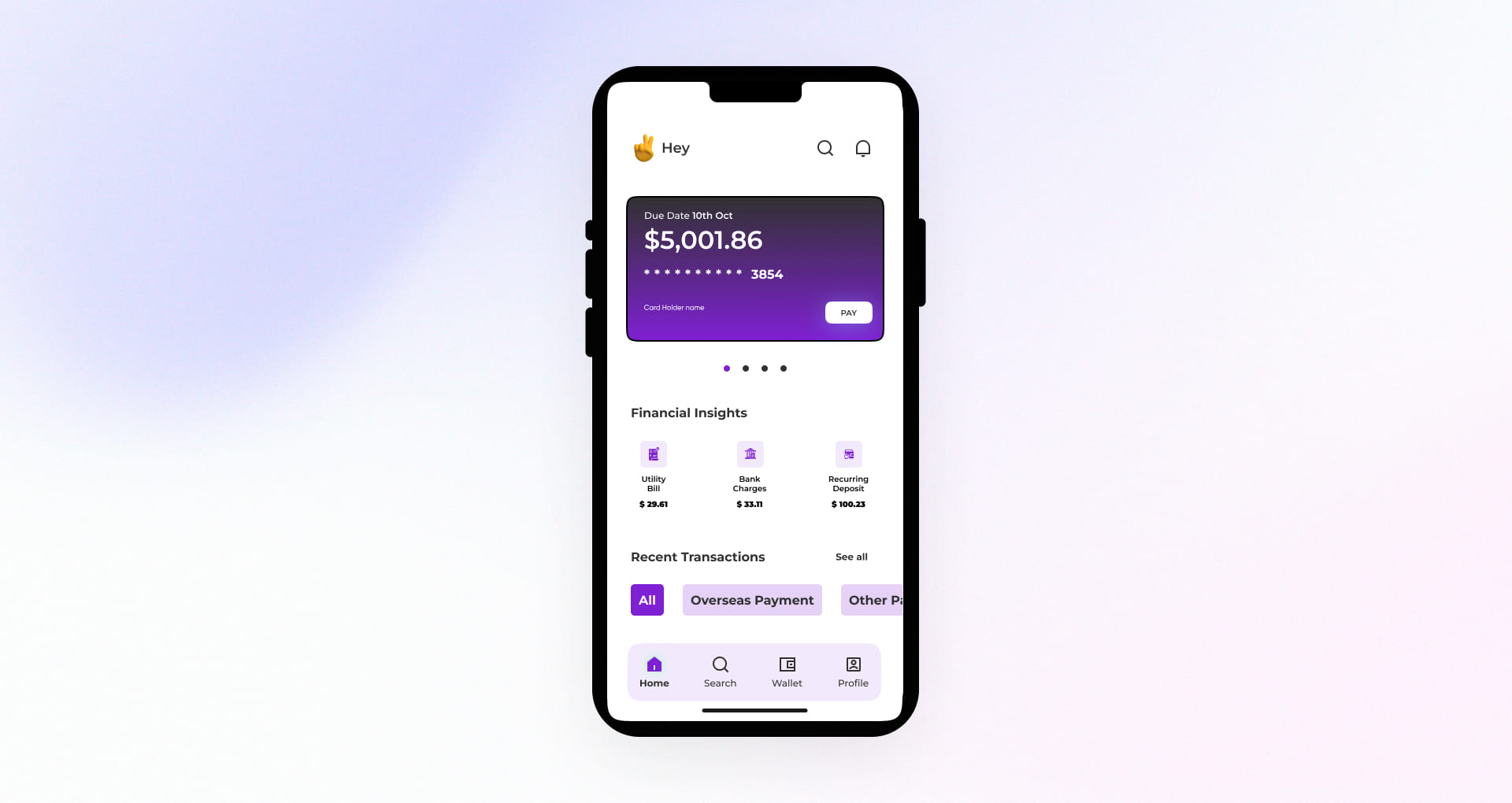 unified personal finance management app dashboard with financial insights and recent transactions