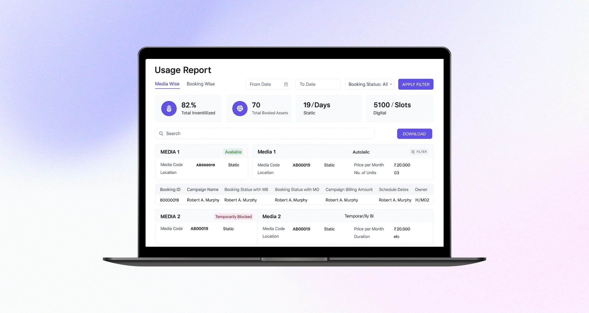 DOOH Aggregator Usage Report Dashboard